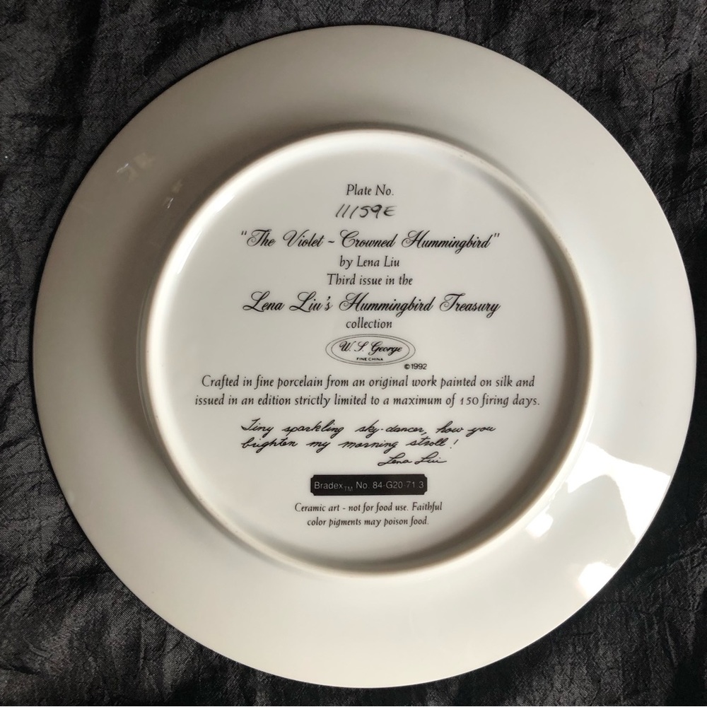 Collectible Decorative Plates: Lena Liu’s Hummingbird Treasury Set of 6 - Picture 11 of 17